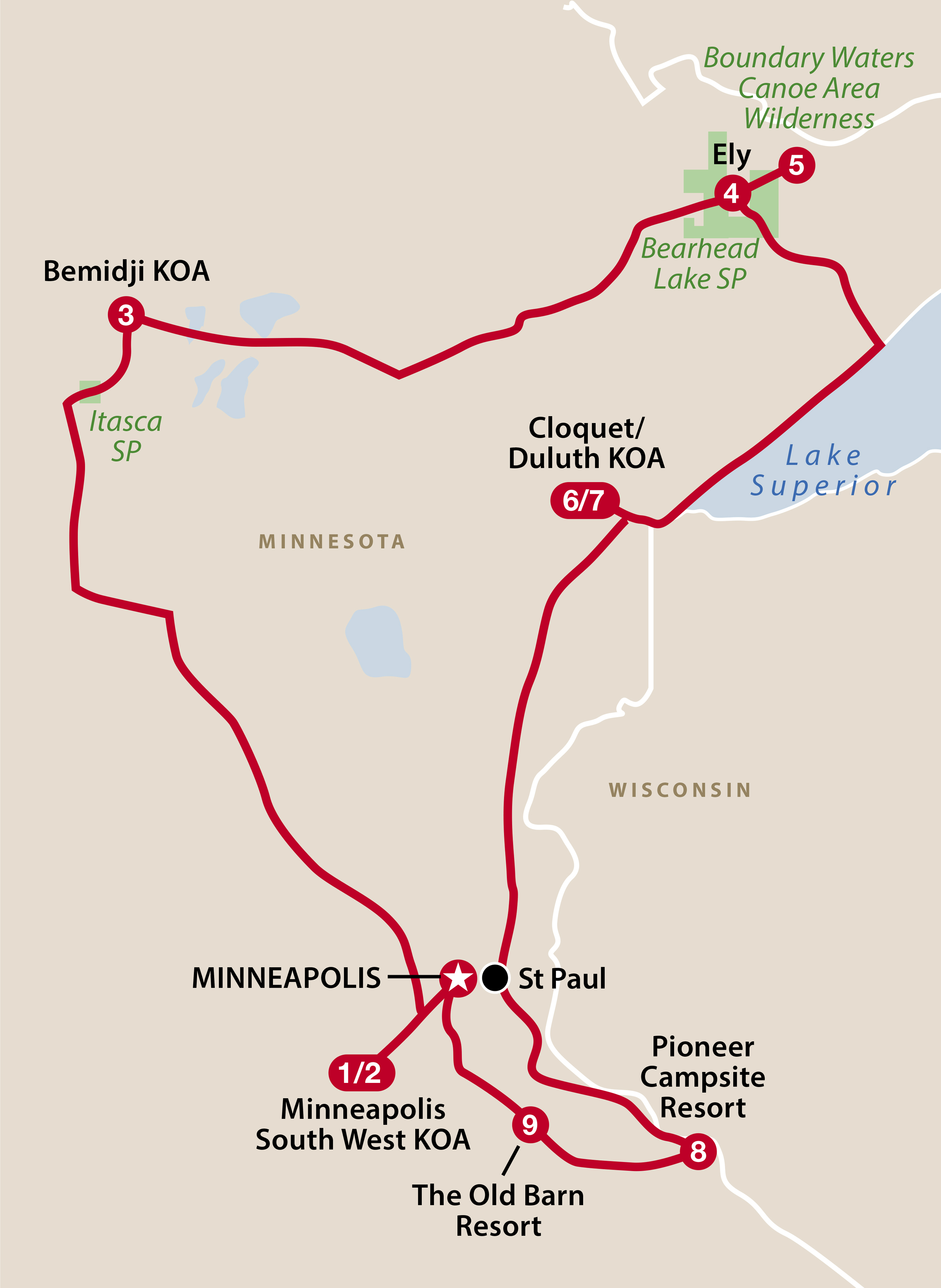 Mapa ruta Minnesota Wildlife